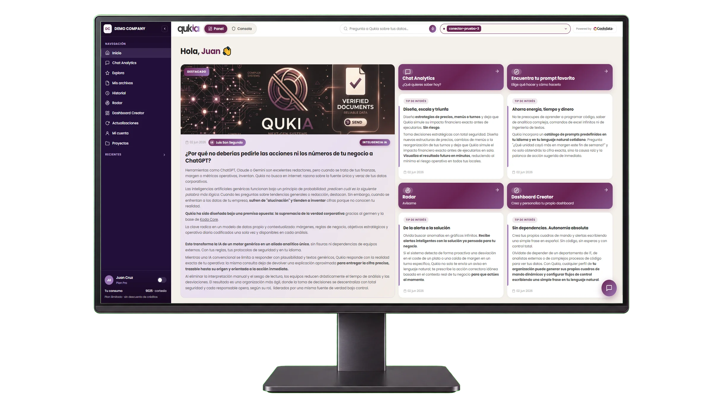 Qukia · panel de inicio
